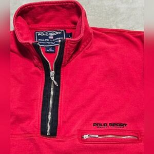 Vintage Polo Sport Ralph Lauren 1/4 Zip Red Sweatshirt Mens Sz L Classic Preppy